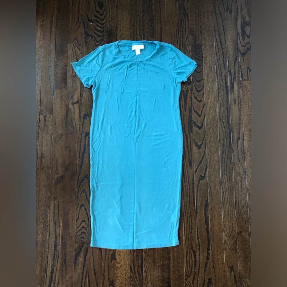 Motherhood Maternity Women’s M Green/Blue Short-Sleeved Ribbed Knee-Length Dress